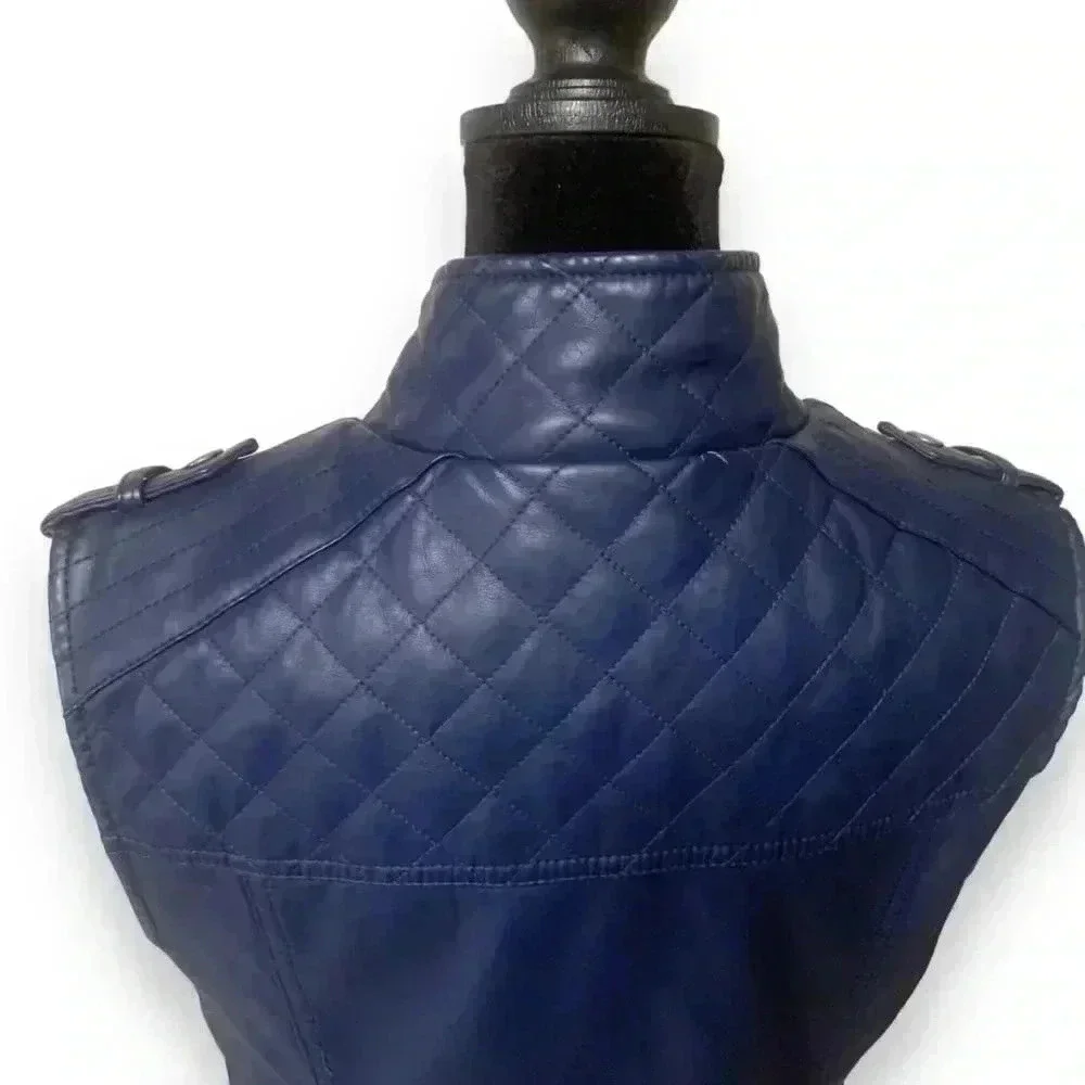Apt 9 Faux Leather Dark Blue Motorcycle Vest - Picture 8 of 10